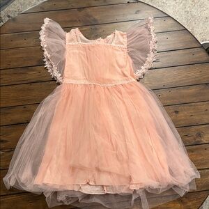 Blue Smocked Girls' Sundress with Floral Embroidery